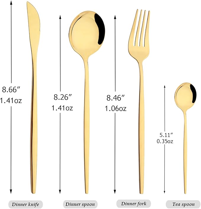 32 Piece Basic Silverware Set, 100% Stainless Steel Tableware Kitchen Silverware Ideal For Wedding/Party/Restaurant/Home, Service For 8, Mirror Stain - Gold