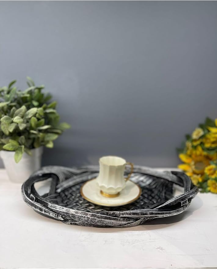 Tray Decorative Polyester Serving Tray Silver Black Antique Abstract Style for Home Decor, One Piece - Silver Black Antique, One Size