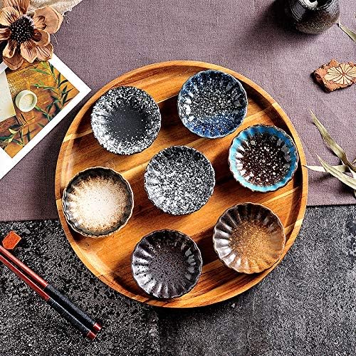 Plates Chinese Style Small Plate Ceramic Household Ketchup Sauce Plate Round Snack Plate Suitable for Snacks, Nuts, Candies Small Plates(B)