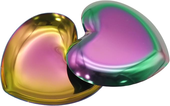 PINE & LINEN 2pcs Colorful Jewelry Dish,3.5inch Stainless Steel Heart Trinket Tray Decorative Plate,Small Serving Tray for Home Decor/Decor Enthusiasts