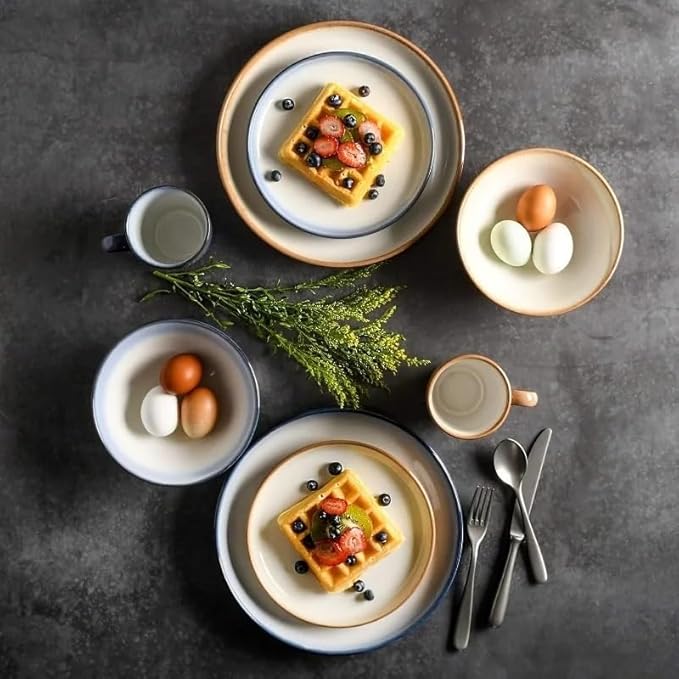 Family Hotel Tableware Stoneware Dinnerware Set Service for Four Dishes and Plates Sets