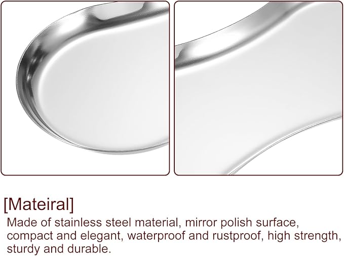 uxcell Stainless Steel Decorative Tray, 7.1" x 3.3" Glass Serving Tray Metal Decorative Plate for Coffee Table Centerpieces Jewelry Cosmetic Bathroom Organizer, Silver