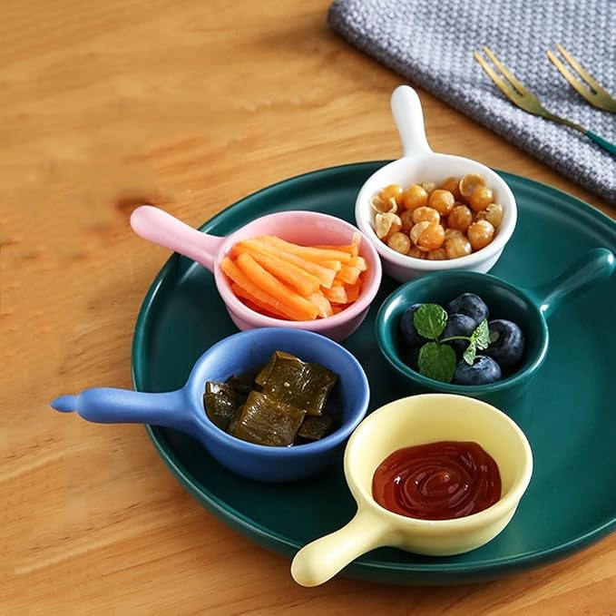 snack plate Soy Sauce Dish Small Bowls Dipping Condiment Server Mini Dipping Soy Sauce Dishes Ceramic Sushi Snack Appetizer Plates Set with Handle snack tray