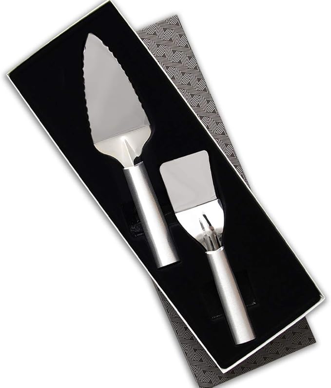 Rada Cutlery Serving Utensil Gift 2 Piece Stainless Steel Set With Aluminum Made in the USA, Silver Handle (S37)