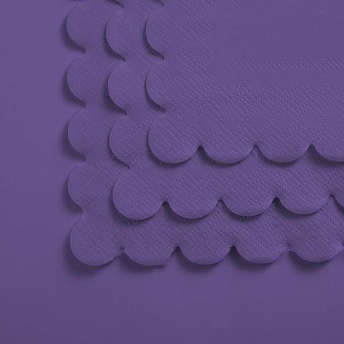 200 Pack Cocktail Napkin 2-Ply Scalloped Edged Dessert Napkins Folded 5 x 5 Inches Disposable Napkins for Dinner Wedding Birthday Party Bridal Anniversary Reception Event (Dark Purple)