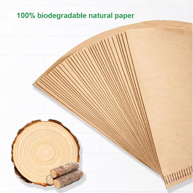 Disposable Cone Coffee Filters V02-200 Count Unbleached Natural Brown Paper Filters, 2-4 Cup Pour Over & Drip Coffee Makers, Compatible with Conical/V-Shaped Drippers