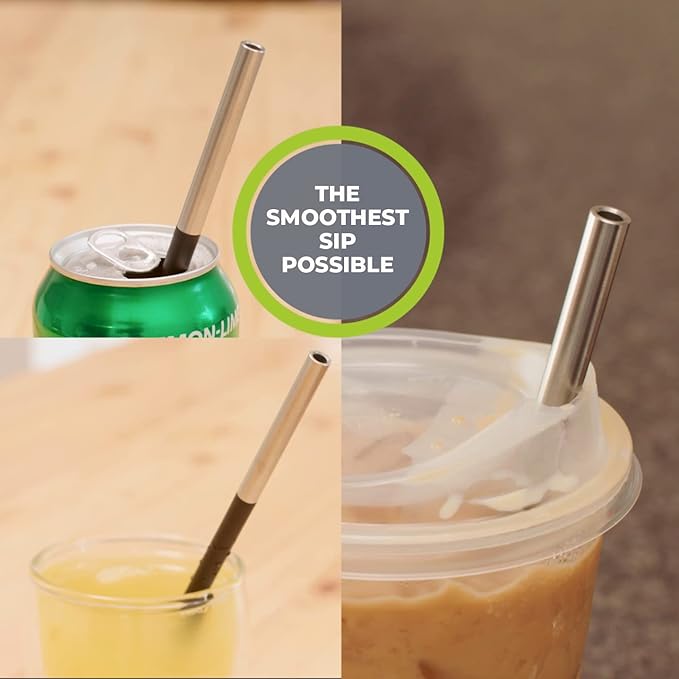 STRO Portable Reusable Metal Straw with Travel Case & Built-in Cleaning Brush, Stainless Steel Straws Drinking Straw for 20 and 30 oz Tumblers, Cans, Bottles, Cups