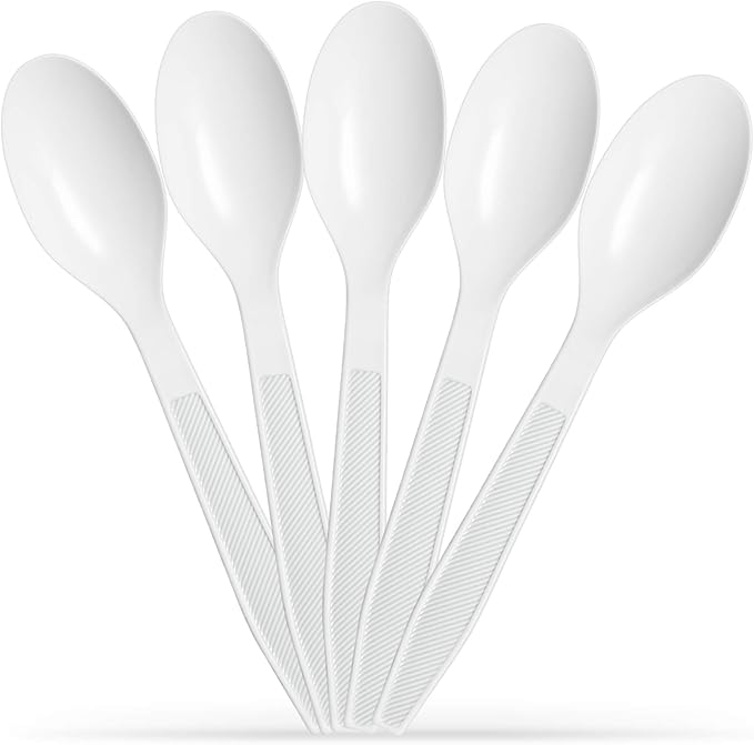 500 Count Extra Heavy duty Plastic Spoons, Disposable White TeaSpoon, Heavyweight Bulk Cutlery for Dinner, Events, Catering, Parties & Takeout