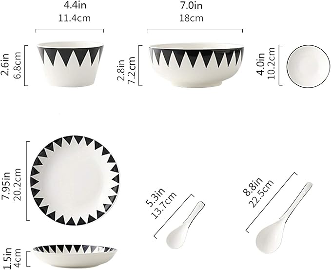 Dinner Plates Ceramic Dinnerware and Serveware 10-Piece Kitchen Dinner Plate Sets, Service for 2, Geometric Pattern Plates Set, Plates Bowls and Snack Dishes Dinnerware