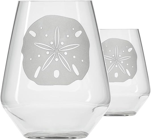 Rolf Glass Sand Dollar Stemless Wine Glass |17 ounce Stemless Wine Glasses | Set of 2 | Lead-Free Etched Crystal Tumbler Glasses | Made in the USA