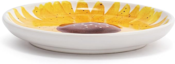 DEMDACO Decorative Serving Dining Dish Appetizer Plate, 5 Inch Ceramic Stoneware, Sunflower