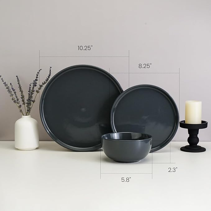 Stellar Plates and Bowls Sets Dishes Set for 8 Handpainted Dinnerware Sets 24 Pieces, Speckled Ceramic Plate Set Scratch Resistant Microwave & Dishwasher Safe (Laguna Dawn)