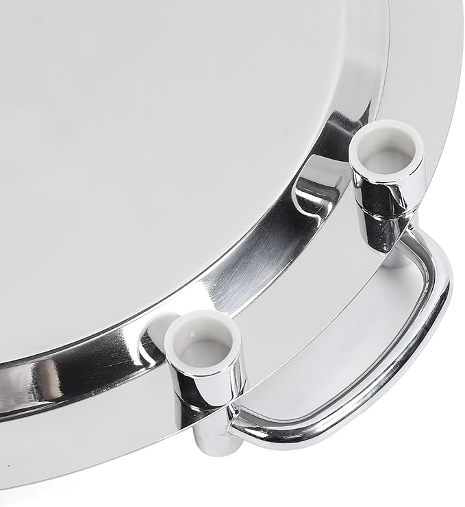 Stainless Steel Serving Tray,Mirrored Silver Tray Bright Mirror Finish Serving Tray with Handle for Hotel Restaurant Banquet Wedding - Elegant and Durable Platter (Round (Diameter 15.7in))