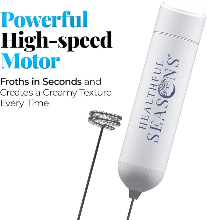 Handheld Milk Frother Wand for Coffee, Matcha, Lattes, Cappuccino, Frappe & Supplement Powders - Electric Frother with Batteries, Stainless Steel Spring Coil & High-Speed Motor