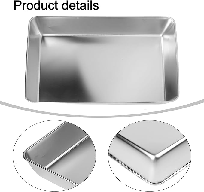 Stainless Steel Serving Tray with Deep Edges, Rectangular Food Platter for Kitchen, Camping, Picnics, School Cafeteria, Dishwasher Safe, Silver(40 * 35 * 5.5)