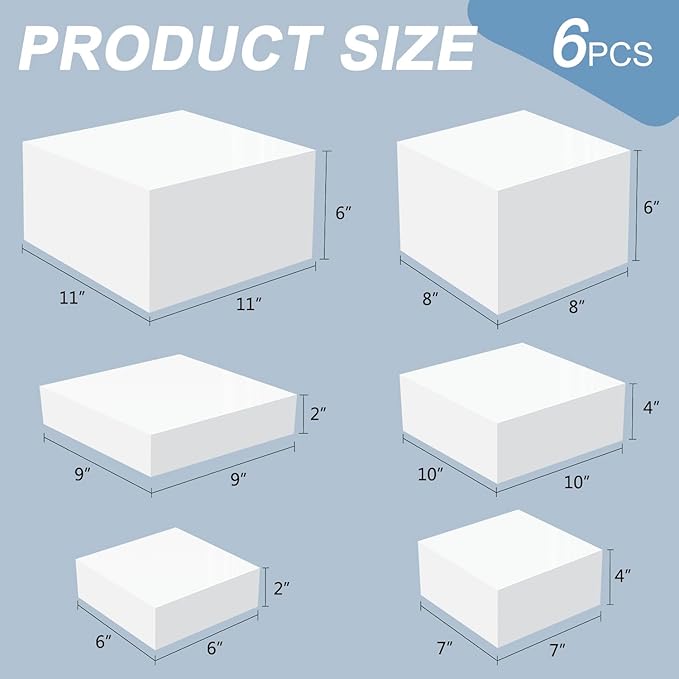 Buffet Risers, 6pcs Acrylic Display Boxes Cube Riser, Food Display Stands for Party Buffet Risers Cake Stand Acrylic Square Food Display Set Dessert Table Display Nesting Riser Jewelry Display Holder (White)