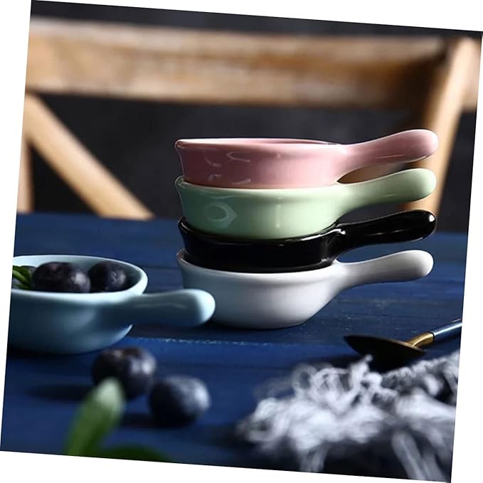 Ciieeo 4pcs Dessert Tray Ceramic Seasoning Sauce Plates Ergonomic Handle for Dipping Appetizers and Snacks Japanese Style Kitchenware Black White