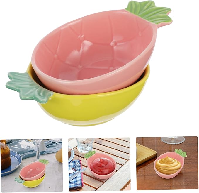 PRETYZOOM 2pcs Ceramic Pineapple Shape Seasoning Sauce Dish Creative Dip Plates for Condiments Appetizers and Home Entertaining Lightweight and Versatile Dishware Random Yellow Pink
