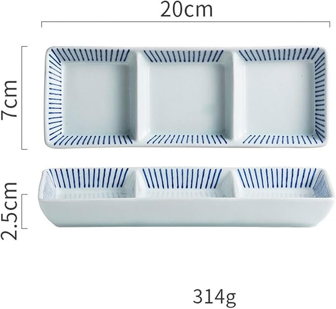 Sauce Dish Three Compartment Plate Ceramic Plate Sauce Bowl Sushi Dish Plate Multi Compartment Sauce Dish Vinegar Dish Plate Small Plate Snack Plate(A)