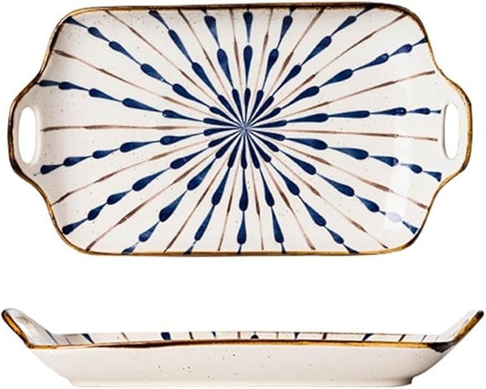 SONGCHAO Party Supplies Creative Binaural Handle Ceramic Plate Kitchen Rectangular Plate Home Kitchen Western Food Plate Dessert Plate Party Plates (Color : B)