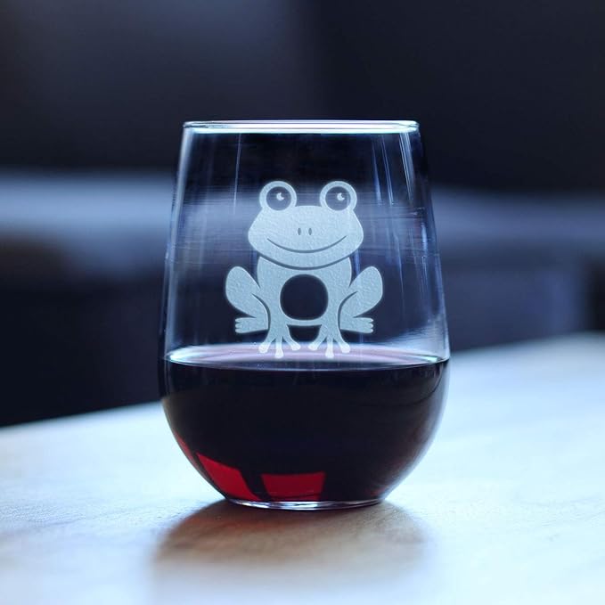 Bevvee Happy Frog - Stemless Wine Glass - Themed Gifts and Decor for Frog Lovers - Large 17 Oz