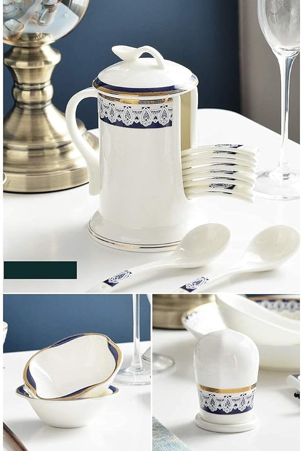 Dinnerware Sets - Luxury Gift Dishes Service Set, 60-Piece Bone China Blue and White Dinnerware Set Nordic Style and Luxury Designed Tableware Set Service for 8 Peopl,