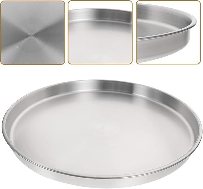 LOGOFUN 2 Pcs Stainless Steel Tray Metal Round Serving Tray Large Flat Storage Plate (Silver-30cm)
