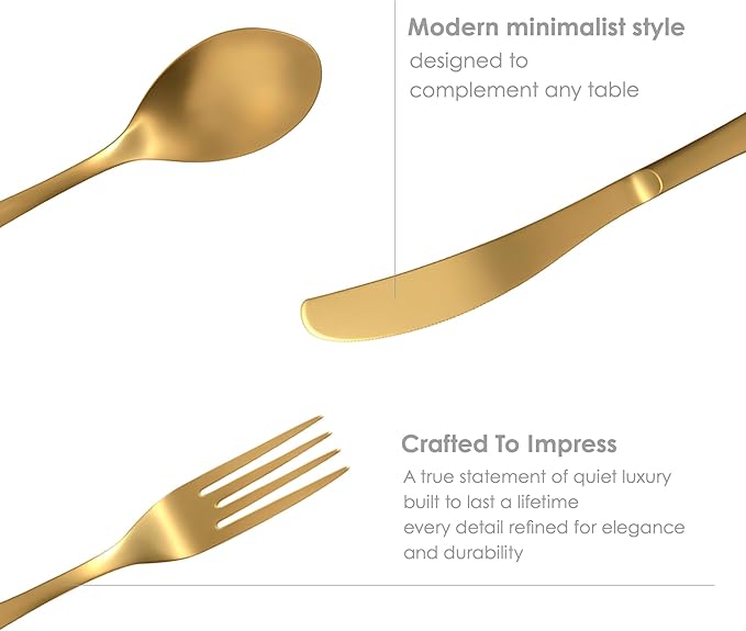 Windsor Silverware Set, 30 Piece Gold Flatware Premium Matte Stainless Steel, Service for 6, for Kitchen, Home, Wedding, Party, Dishwasher Safe