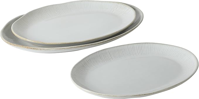 Gibson Elite Sandy Pines 3 Piece Oval Platter Set, 15.7”, 13.75” & 12” Stoneware Serving Platters, Reactive Glaze Finish, Taupe, Microwave & Dishwasher Safe