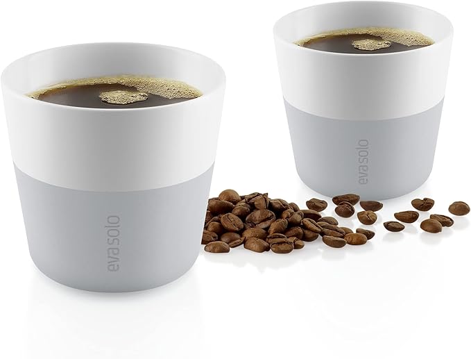 Eva Solo | 2 Lungo Tumbler Mugs | 8 oz Porcelain Coffee Cup Tumblers with Silicone-coated Grip for a secure grip | Dishwasher Safe | Danish Design, Functionality & Quality | Marble grey