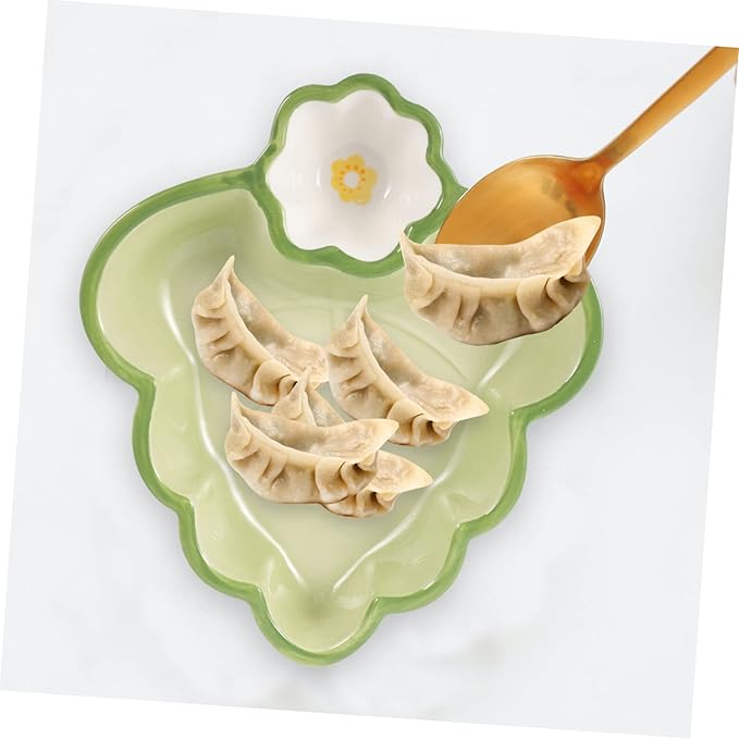 Ceramic Dumpling Plate with Sauce Compartment Cute Divided Serving Tray for Boys and Girls for Dipping Sauces Appetizers and Snacks for Home and Kitchen Use
