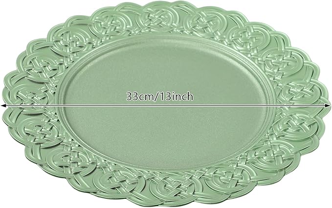 Green Plastic Charger Plates Set of 100,13” Reusable Party Chargers for Dinner Plates, Elegant Round Service Plate Chargers Bulk Decorative for Wedding, Catering Table Decor