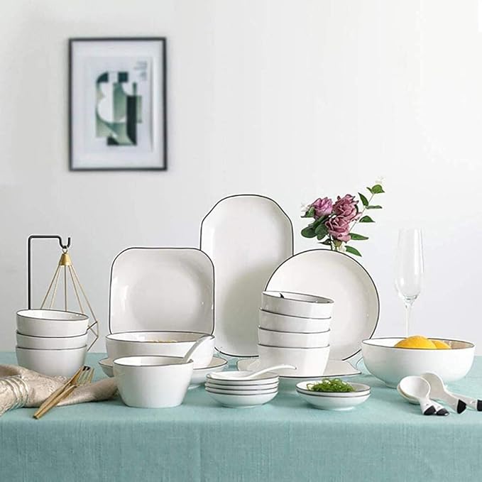 Elegant Dishes Plate Bowl Set,29 Pieces White Ceramics Dinner Sets