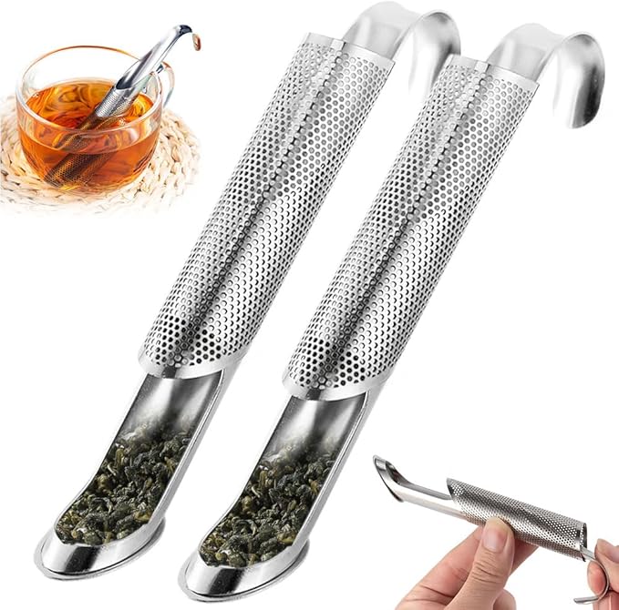 Stainless Steel Tea Diffuser,2024 Upgrade Universal Fine Holes Tea Interval Diffuser,Tea Artifact Creative Pipe Tea Infuser Mesh Strainer,With Hanging Hook Handle,Tea Infuser,Tea Strainer (2PCS)