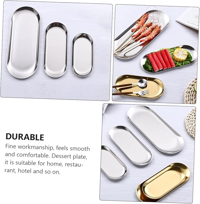 PRETYZOOM Stainless Steel Jewelry Tray Small Serving Platter Storage Plate Food Tray Tabletop Adornment for Home Restaurant