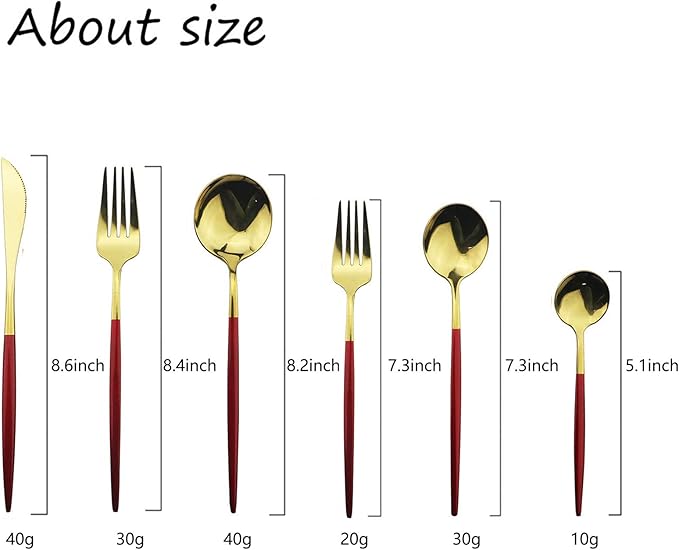 JASHII 18/10 Silver Silverware Set Stainless Steel Flatware Utensils Set Gold Cutlery Set| 24-Piece Modern Cubiertos Dorados| BEST Birthday Wedding Gift (4 sets, Red Handle Gold Mirror Polish)