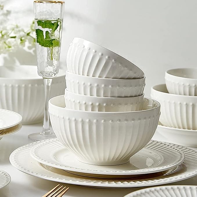 Porcelain Dinnerware Sets Plates and Bowls Sets 19 Pcs Dinnerware Sets, Porcelain Tableware Set with Plates and Bowls, White Ceramic Dinner Set, Microwave and Dishwasher Safe