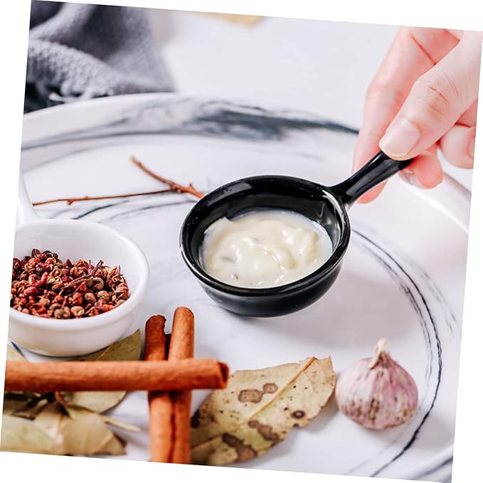 ABOOFAN Japanese Style Ceramic Dipping Sauce Dish Handle Mini Appetizer Plate for Snacks and Fruits Black and White 4-Piece Set for Kitchen Seasoning and Serving