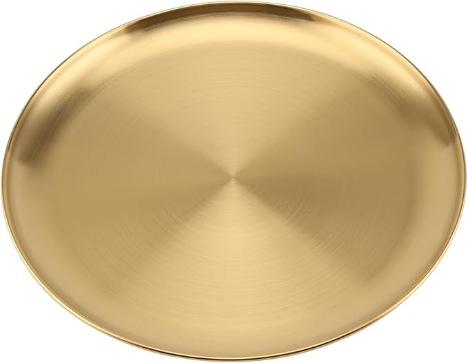 MOUYAT 10 PCS 8 Inch Large Stainless Steel Plate, 20cm Round Dinner Metal Plates, Metal Salad Steak Plates Reusable Dinner Dish for Eating Serving Camping Outdoor BBQ Home Kitchen, Frosted Gold