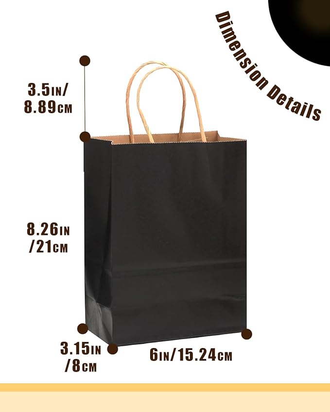 qiqee 26-Packs Black Gift Bags with Handles Bulk 8.3"x3"x 6" Small Size Kraft Party Paper Bags