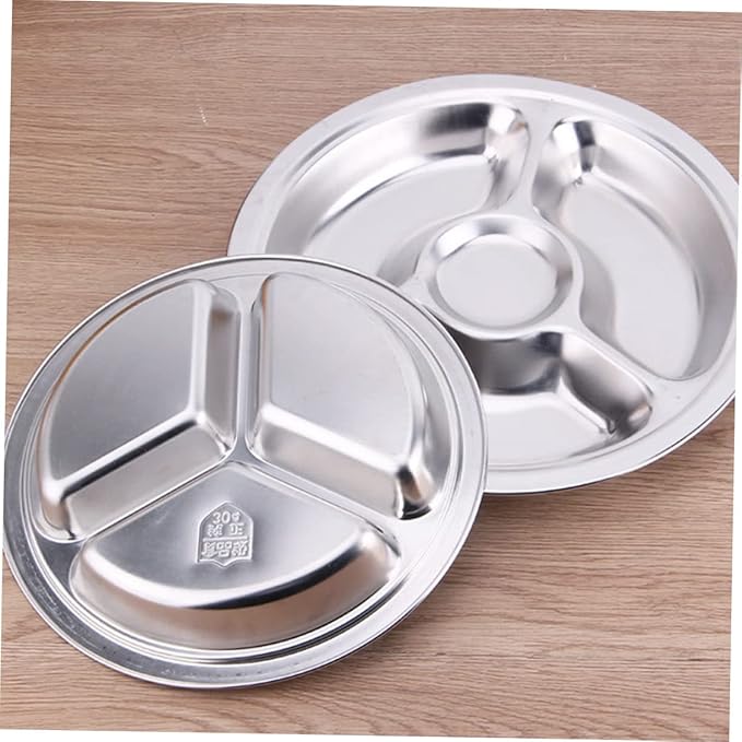 Cabilock 2pcs Stainless Steel Thickened Food Compartment Tray Serving Plates for Canteens Fast Food Home School Picnic Dishwasher Safe Practical Meal Storage