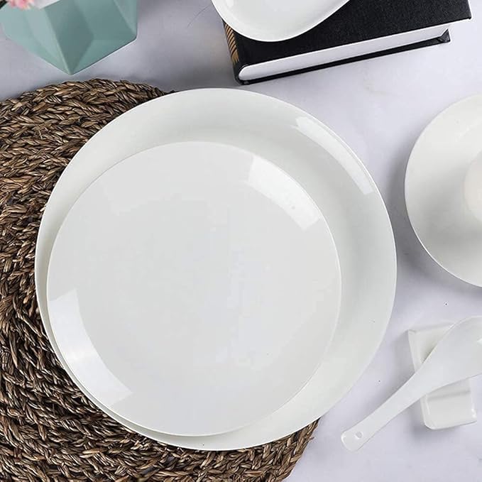 Pure White Porcelain Dinnerware Set Tableware Set Stoneware Dish Dinner Plates Dinner Set Dinner Service for1/2/4/10/16 People,80 PCS (White 8 PCS(1 Set))