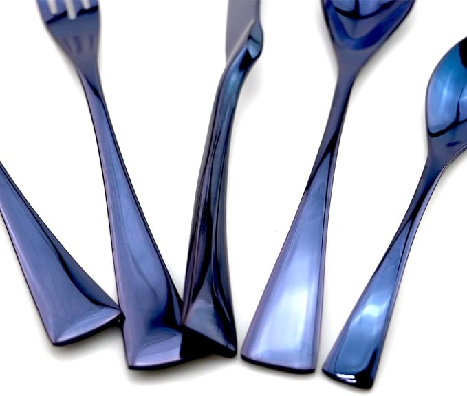 JASHII Luxury Jubilee Blue Flatware Set 20-Piece Iridescent Silverware Sets Replace Black Mirror Polished, 18/10 Stainless Steel Utensils For 4, Dinner Knife Fork Fork w/DESSERT COFFEE Spoon
