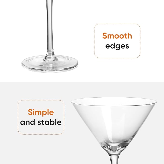 VENVENWEAVS Martini Glasses Set of 2,Hand-blown 9.2OZ Crystal Cocktail Glasses for Espresso Martini,Cosmopolitan,Manhattan,Gimlet,Home Bar,Cocktail Party,Stemless Martini Glassware Gift Set