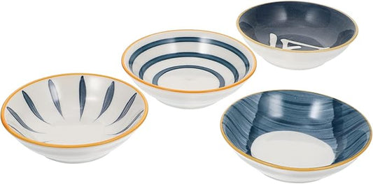 4pcs Japanese Ceramic Spice Dishes Assorted Mustard Plates for Dipping Sauces Condiments Appetizers Unique Design High-temperature Firing for Home Kitchen