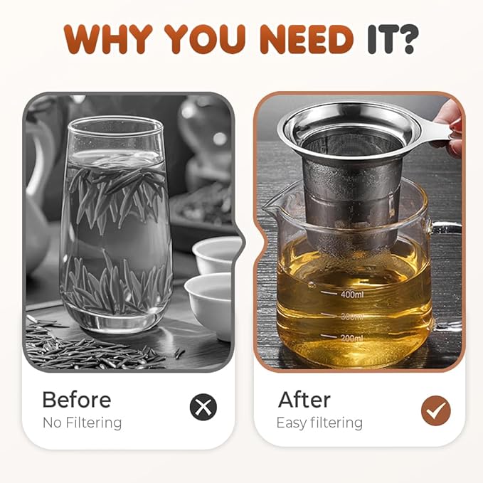 Stainless Steel Tea Infuser Strainers, 2025 New Tea Strainers & Filters for Loose Tea with Heat Proof Handles, Extra Fine Mesh Strainer Cups to Steep Loose Leaf Tea and Coffee (2PCS)