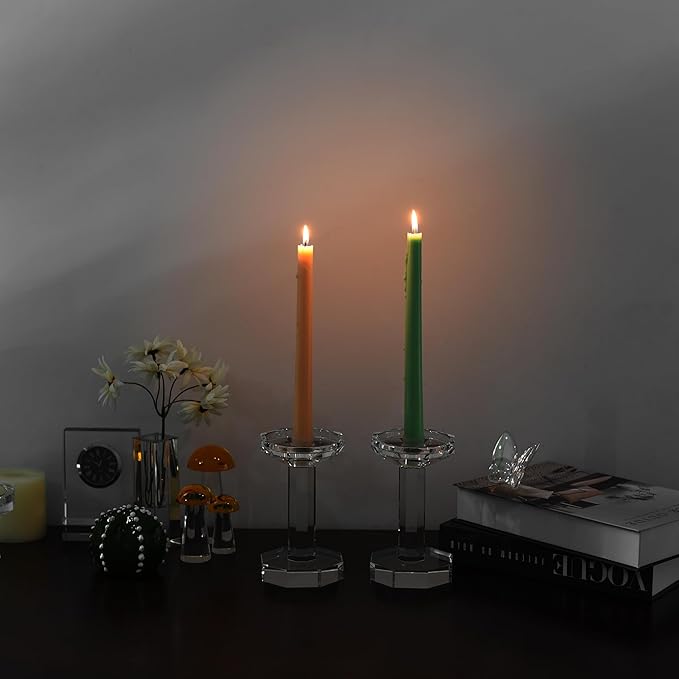 kitCom Crystal Candle Holders Set of 2, 6.1 Inch Tall Crystal Candlestick Holders for Taper, Long Candles - Home Decoration, Wedding, Housewarming and Graduation Gifts
