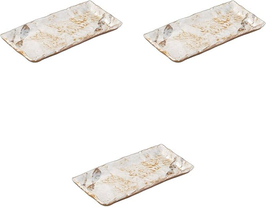 Setomonohonpo Set of 3 with Akatsuki Shino Serving Plates [8.3 x 4.2 x 0.7 inches (21.2 x 10.7 x 1.8 cm)] | Appetizer Plate Porcelain
