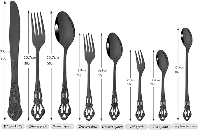 Elegant 32-Piece (4 Set) Retro Flatware Set, Stainless Steel Cutlery Set - Complete Eating Tableware Serving Set, Dishwasher Safe, Shiny Mirror Polish (Black)