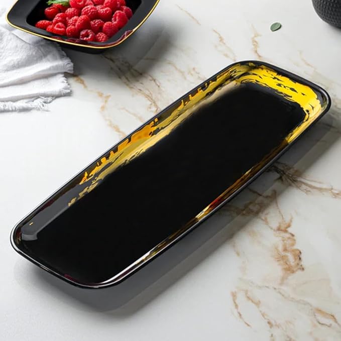 Disposable Whisk Collection Plastic Black Oval Serving Tray Gold Accent 6.5" x 17.5" - Stunning and Perfect for Any Occasions: Pack of 48